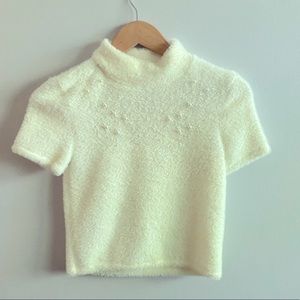 White fuzzy short sleeve sweater Zara size small